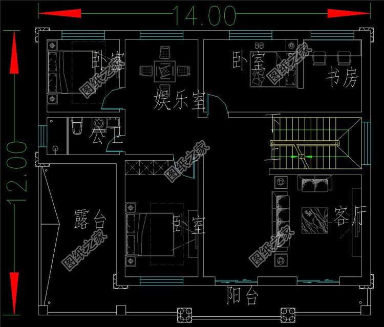 温馨两层小别墅二层设计图