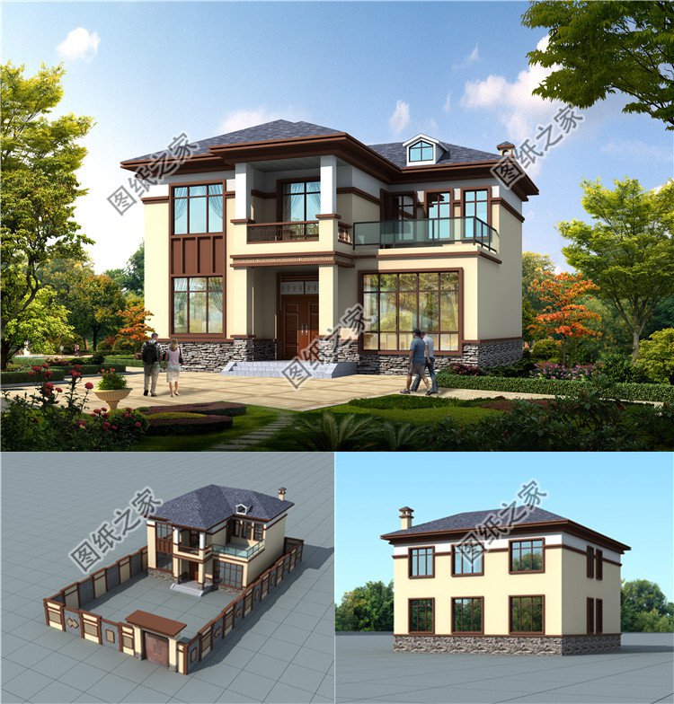 新中式二层农村别墅设计效果图