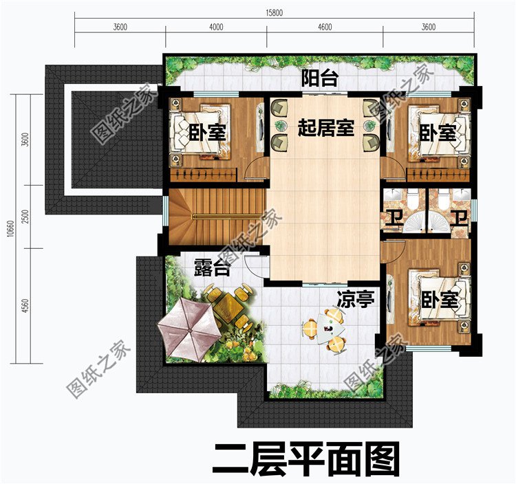 新中式风格二层住宅设计图