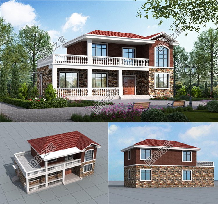 16×8米二层小别墅设计图效果图