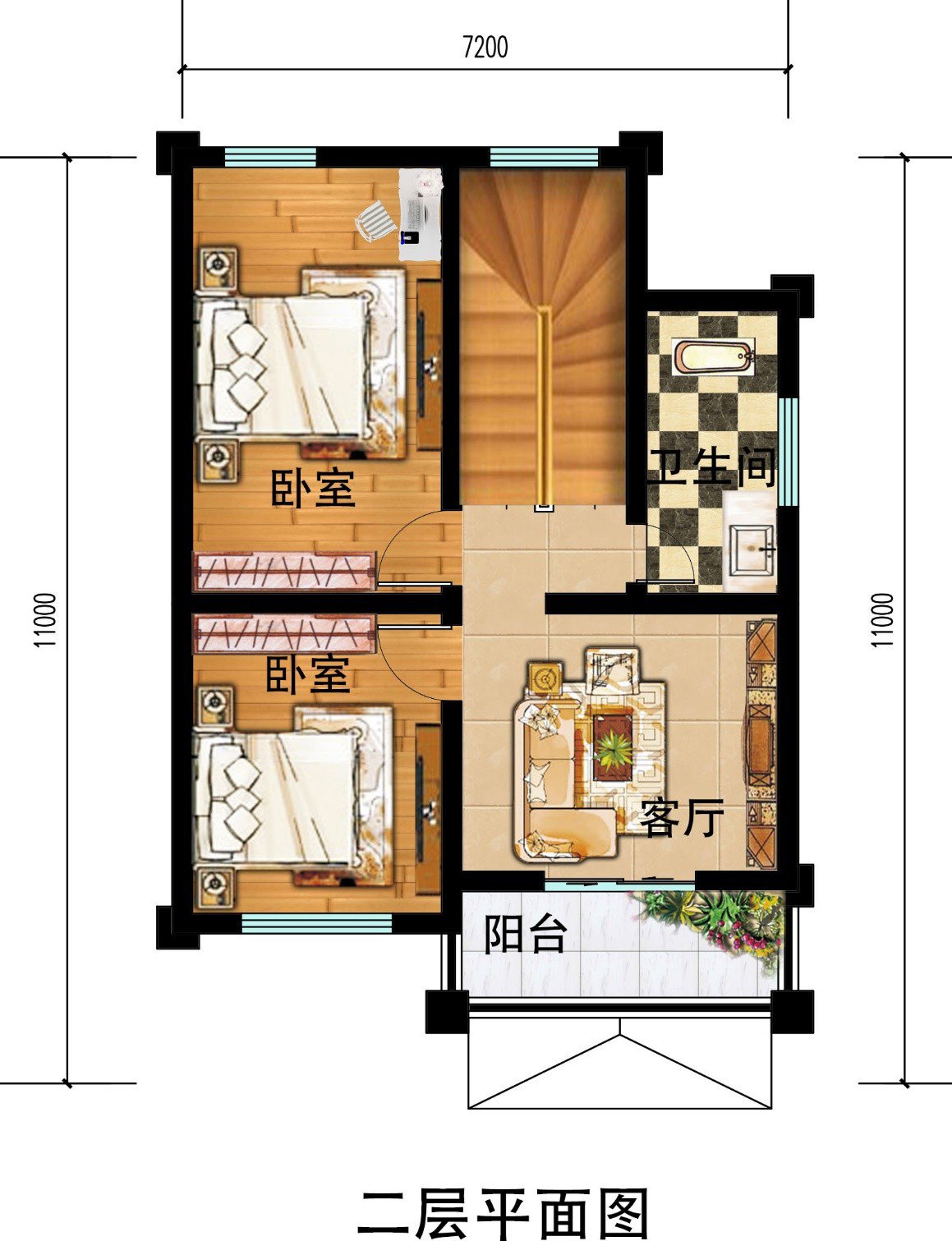 第三款:農村小戶型二層別墅設計圖以及戶型圖,造價經濟,施工簡單