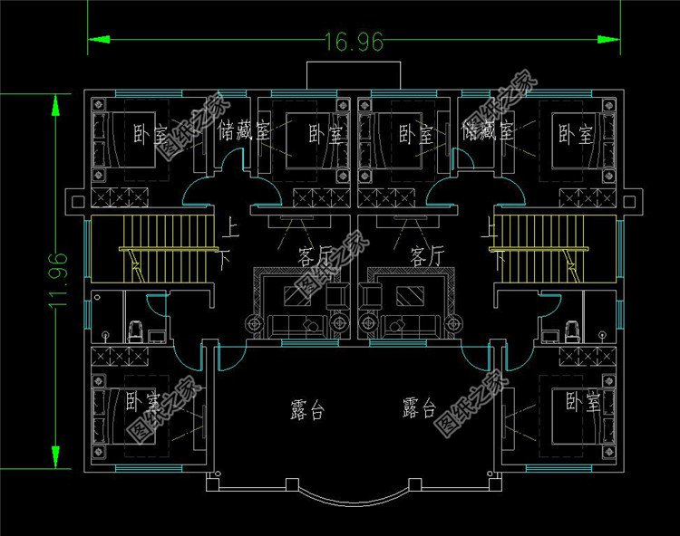 二层兄弟双拼别墅二层平面图