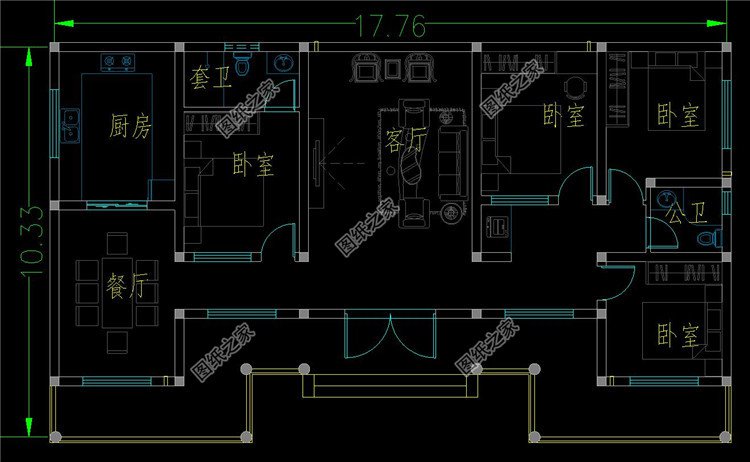 农村中式一层合院自建房设计图平面图