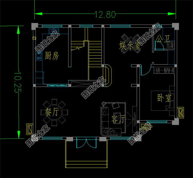 四间两层新中式农村别墅一层