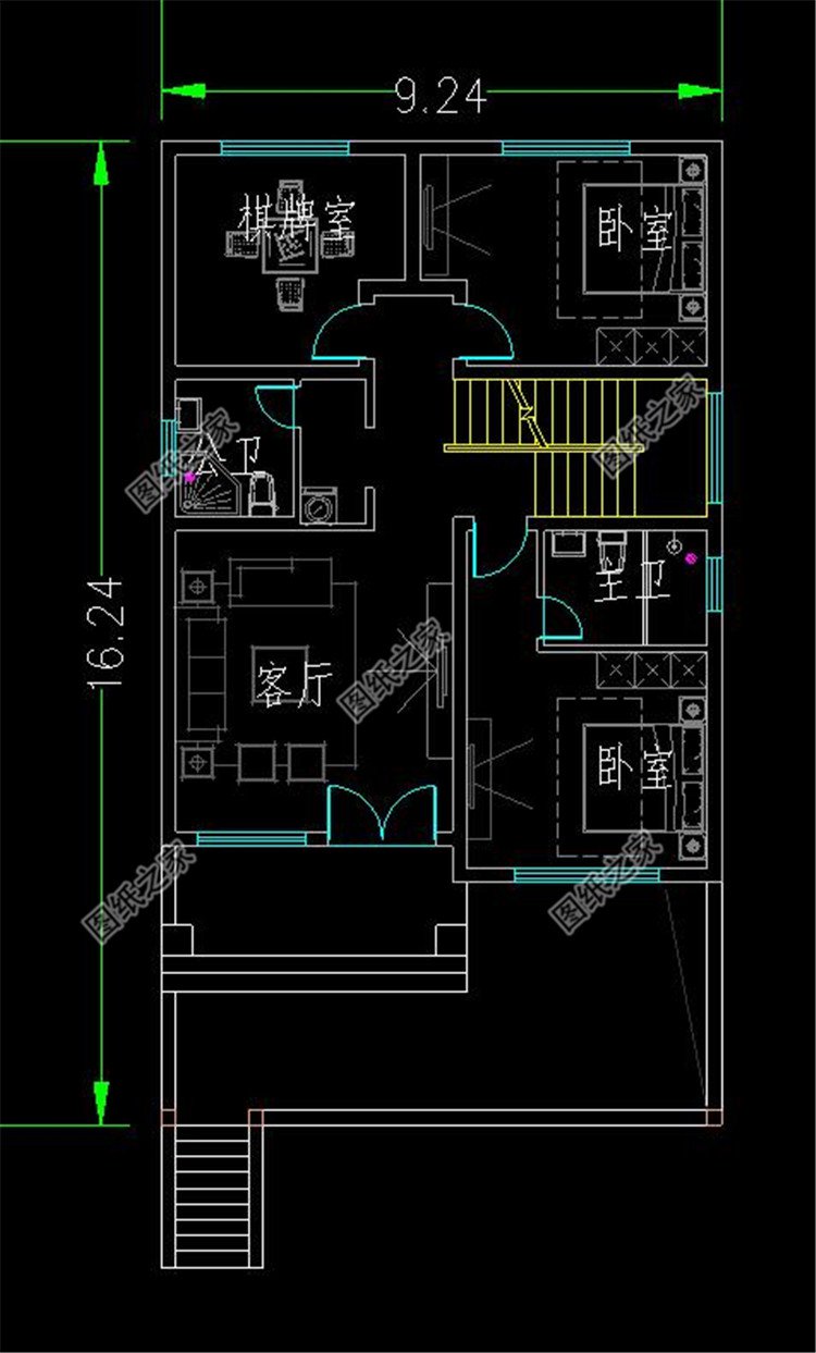 9×16米带架空层二层现代别墅布局1