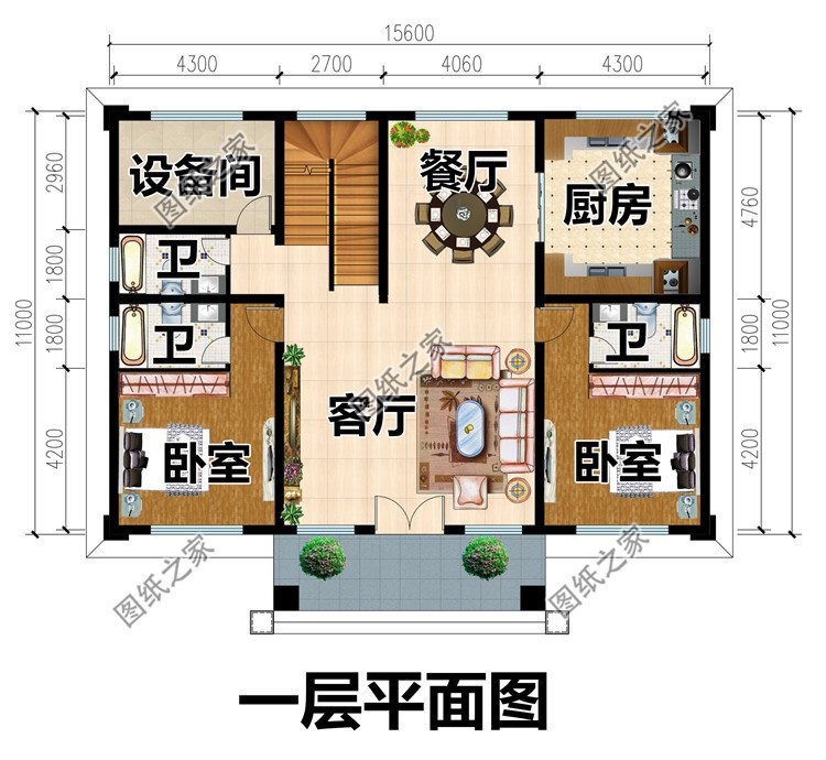 中式二层对称别墅设计图