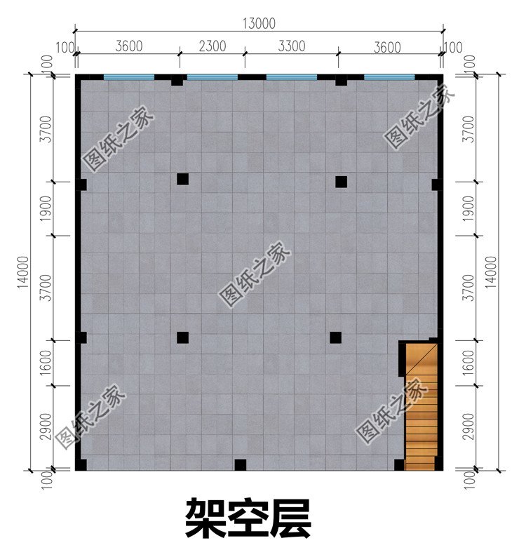 13x14米带架空层小别墅设计图架空层