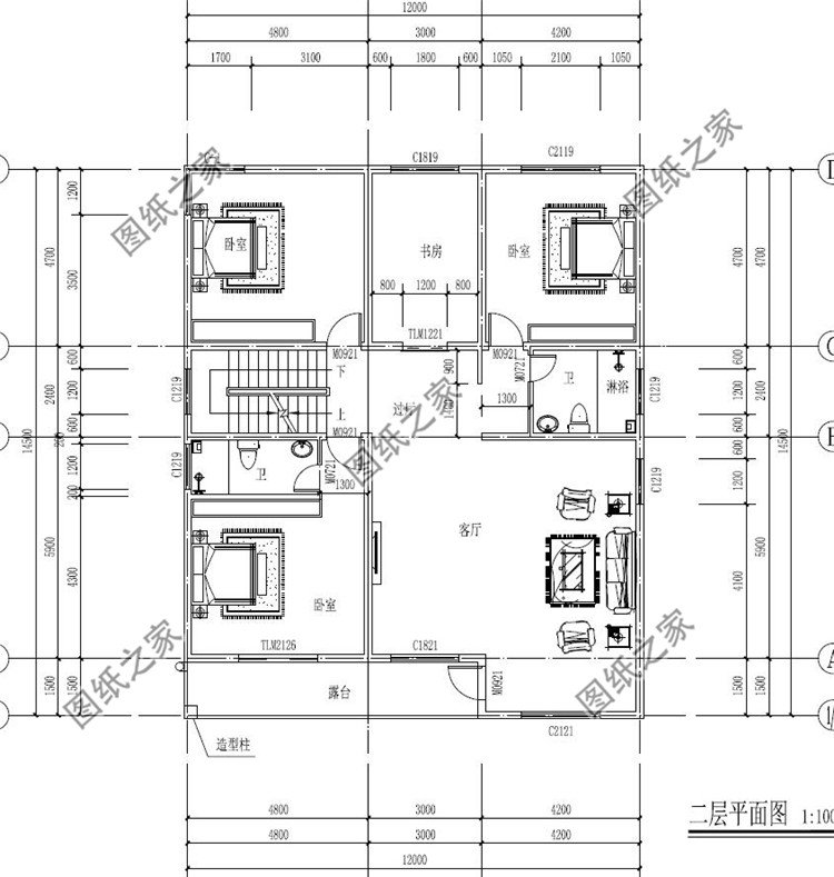 12x14.5米五层自建房二层