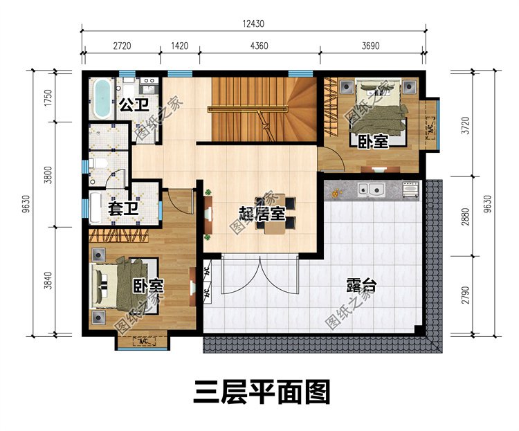 占地百平农村三层户型3