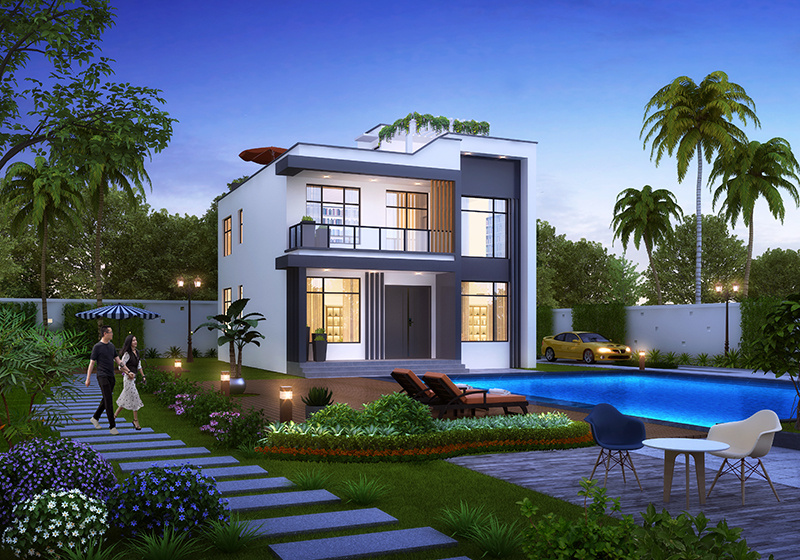 面宽10米进深13.5米，平屋顶现代风格二层别墅设计图