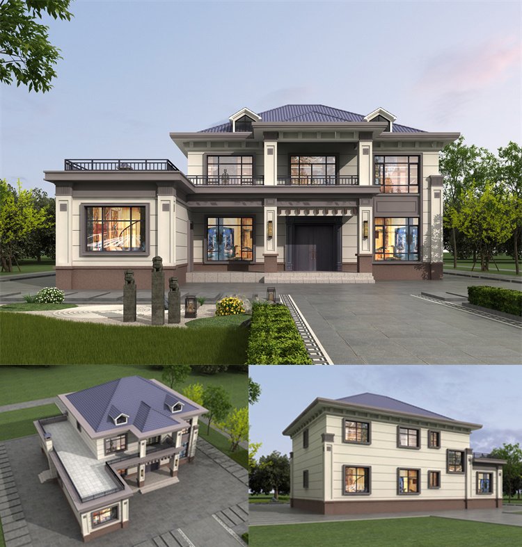 七字型二层时尚简约自建房设计1