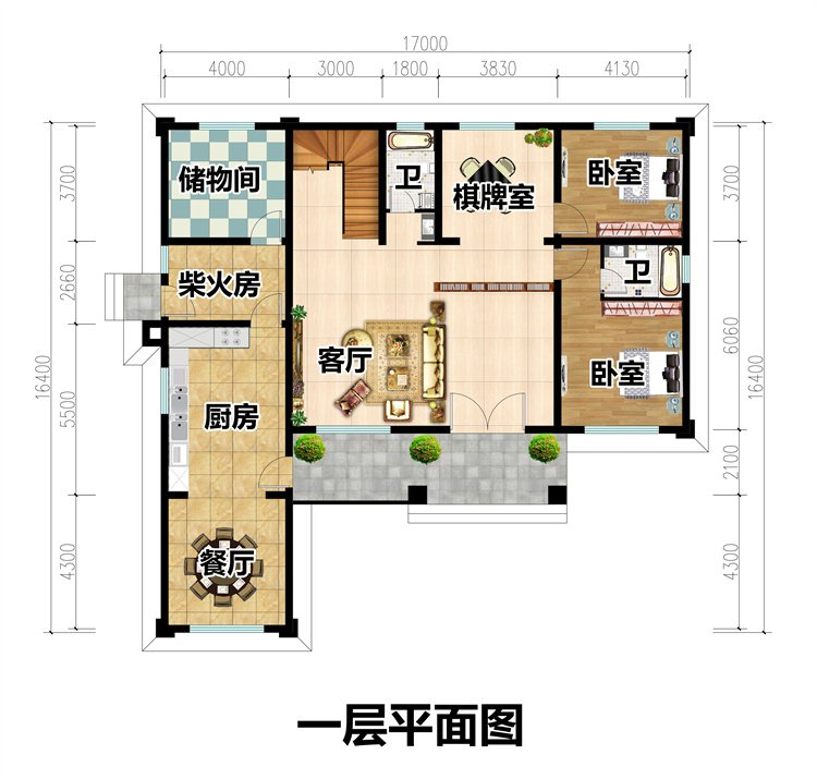 七字型二层时尚简约自建房设计2