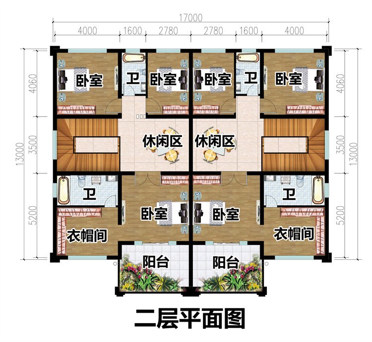 新中式双拼别墅二层设计图3