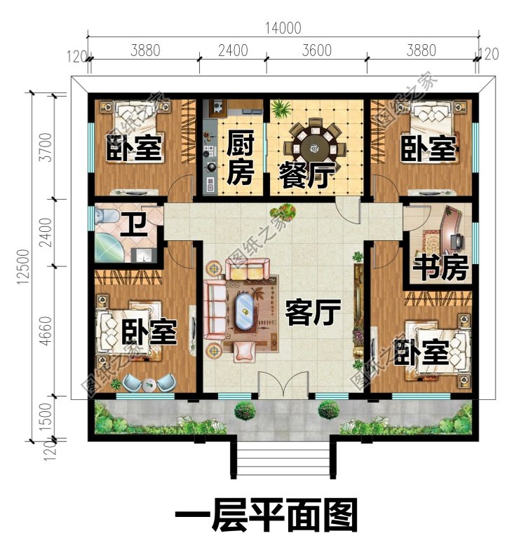 一层农村自建房别墅设计方案,左右对称布局好