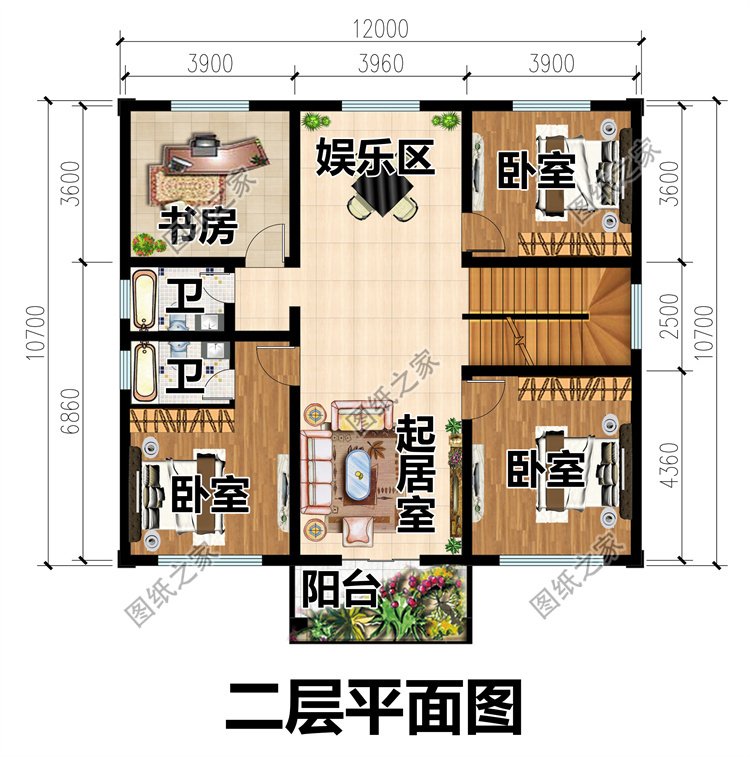 开间12米二层农村别墅设计图，占地适中，实用又经济！