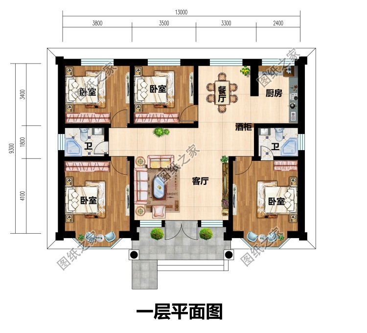 开间13米一层小别墅设计图，农村自建平房经典户型