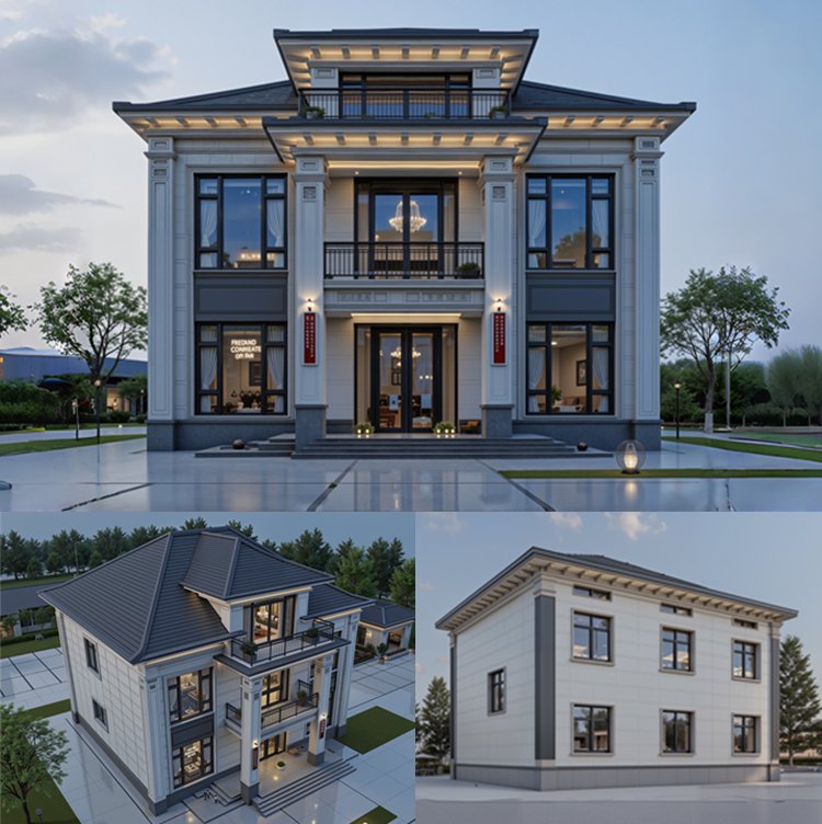 农村二层半中式官帽房别墅1