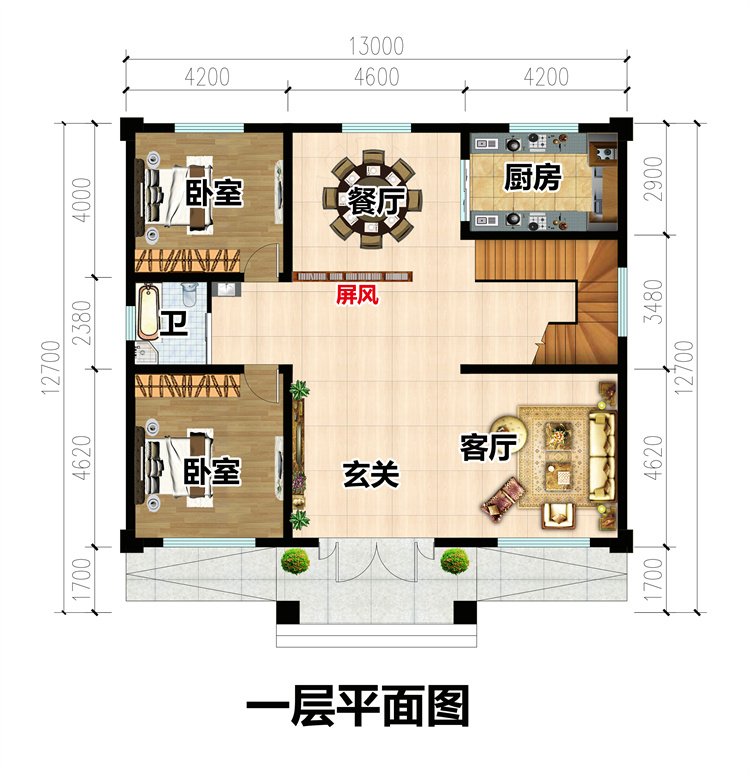 农村二层半中式官帽房别墅2