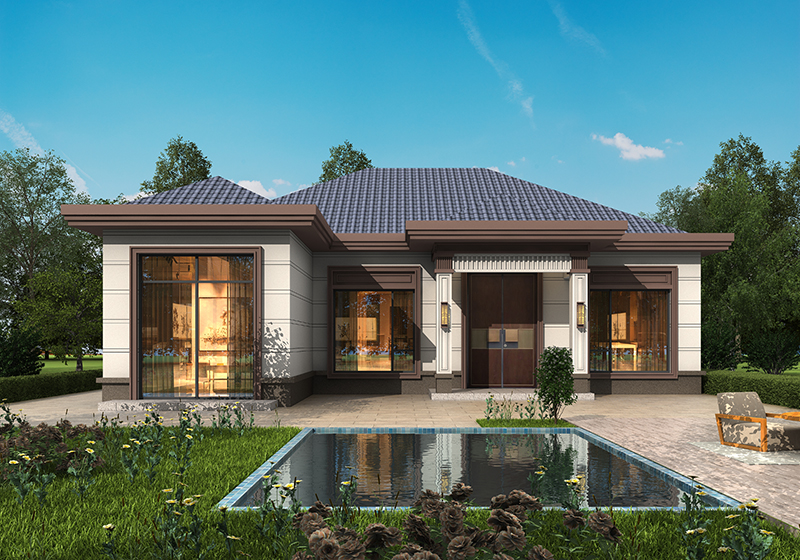 一层乡村自建房七字型户型设计图，造价低、施工快、户型美观