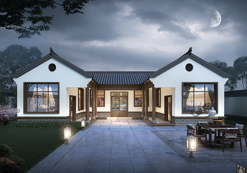 新中式一层三合院农村自建房设计图，古朴有质感！